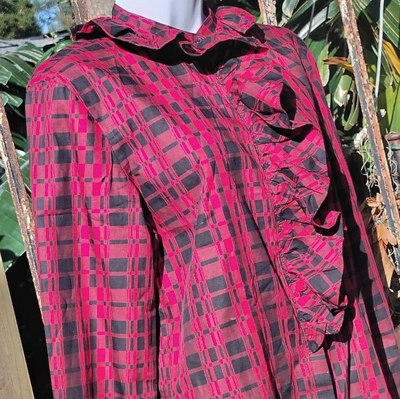 Ralph Lauren 90s vintage plaid ruffled top blouse S/M - Picture 10 of 11